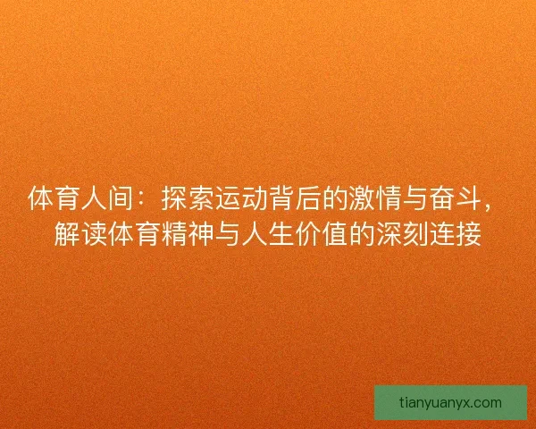 体育人间：探索运动背后的激情与奋斗，解读体育精神与人生价值的深刻连接